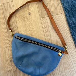 Clare V grande Fanny Blue Leather Crossbody Bag